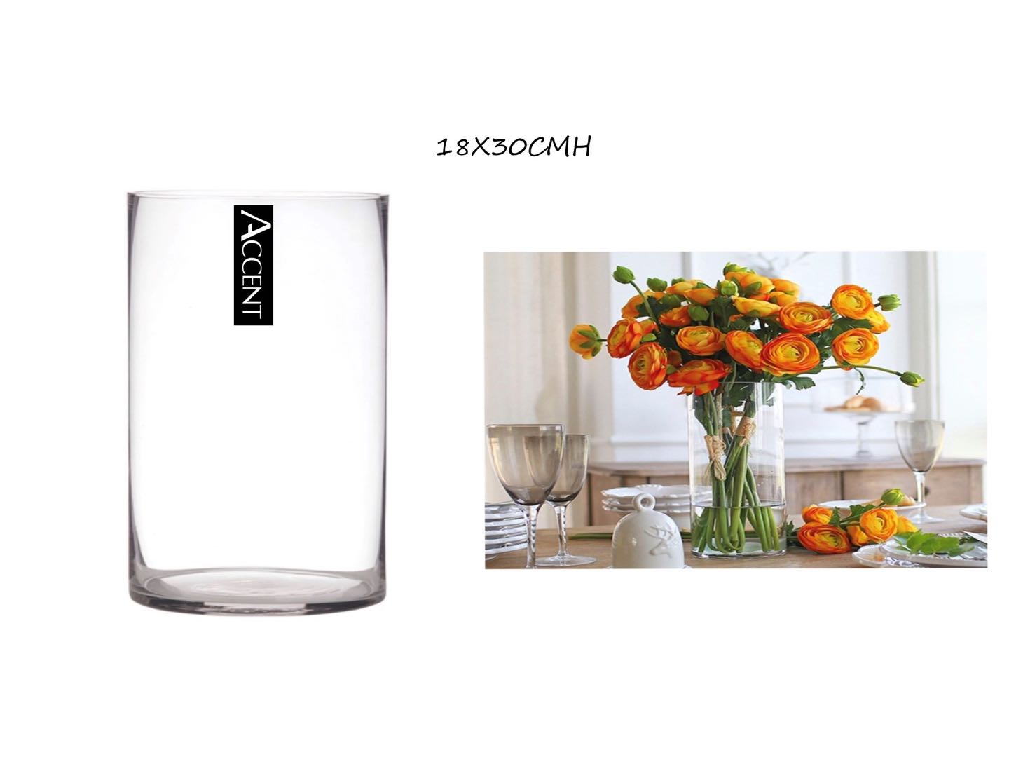 GLASS CYLINDER VASE 18X30CMH. GVA30291