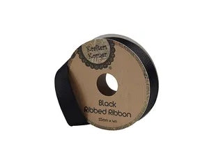 RIBBED BLACK RIBBON 15MMX4M .CRAFT 251506