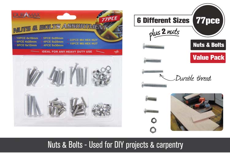 77pce Nuts & Bolts-8 Assorted Sizes 10682