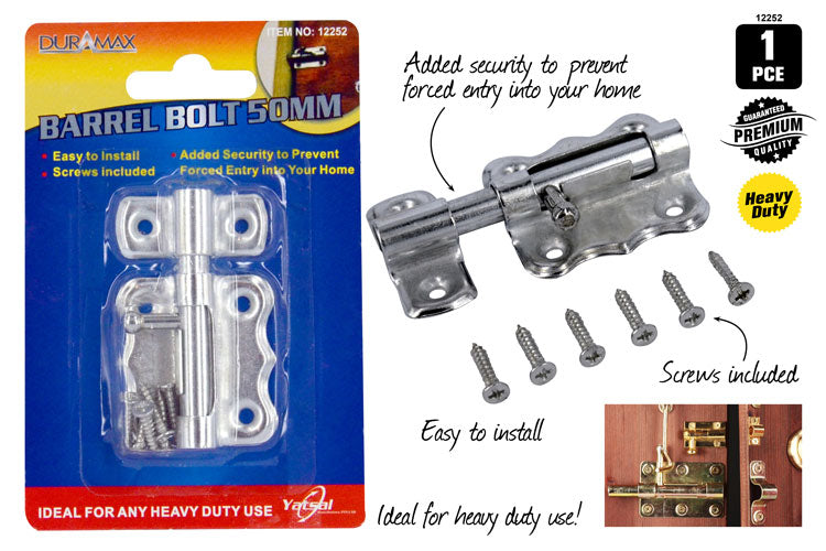 1pce Barrel Bolt-50mm-Screws Incl 12252