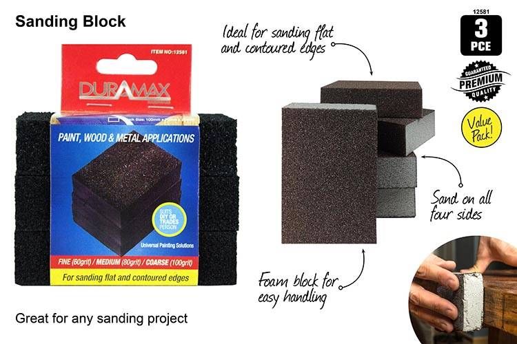 3pce Sanding Blocks10x7x2cmFine/Med/Hard 12581