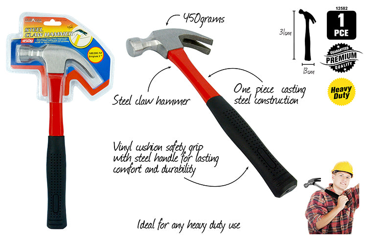1pce Steel Claw Hammer-450G/16oz 12582