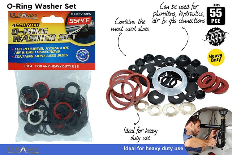 55pce O-Ring Washers-Assorted Sizes 12593
