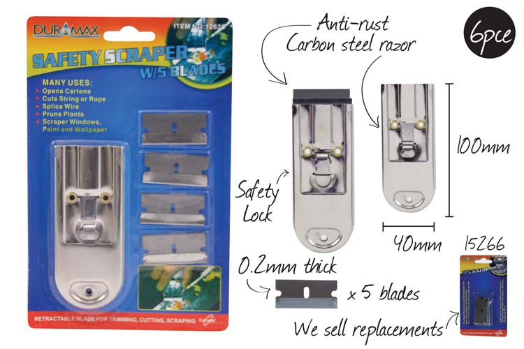 6pce Retractable SafetyScraper w/5Blades 12625
