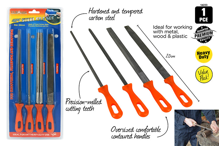 4pce Steel File Set-200mm Each 14233