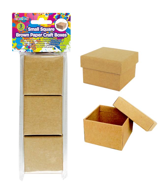 Square Brown Paper Craft Boxes 5.8CM X 5.8CM -3PK DUR3785