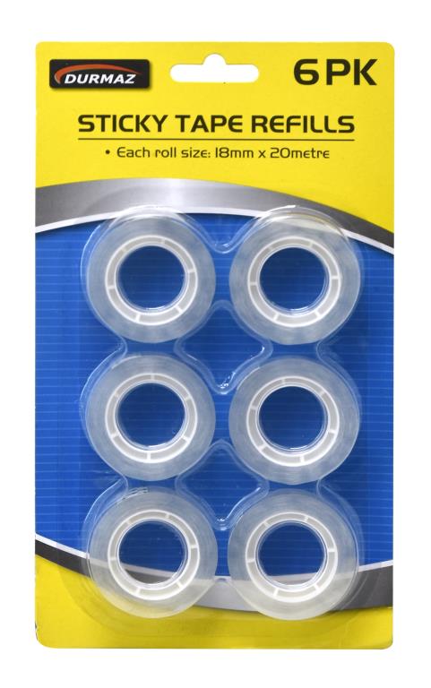 6PK Sticky Tape Refill - 18MM x 20MTRE. DUR0873
