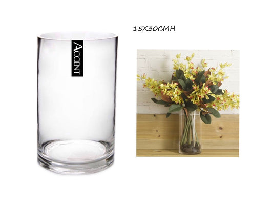 GLASS CYLINDER VASE 15X30CMH. GVA30288