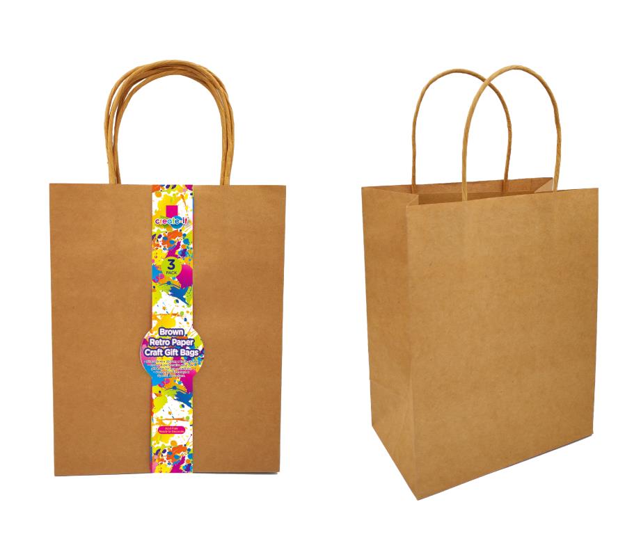 3PK Craft DIY Gift Bags - 20CM x 25.5CM x 12CM DUR4200
