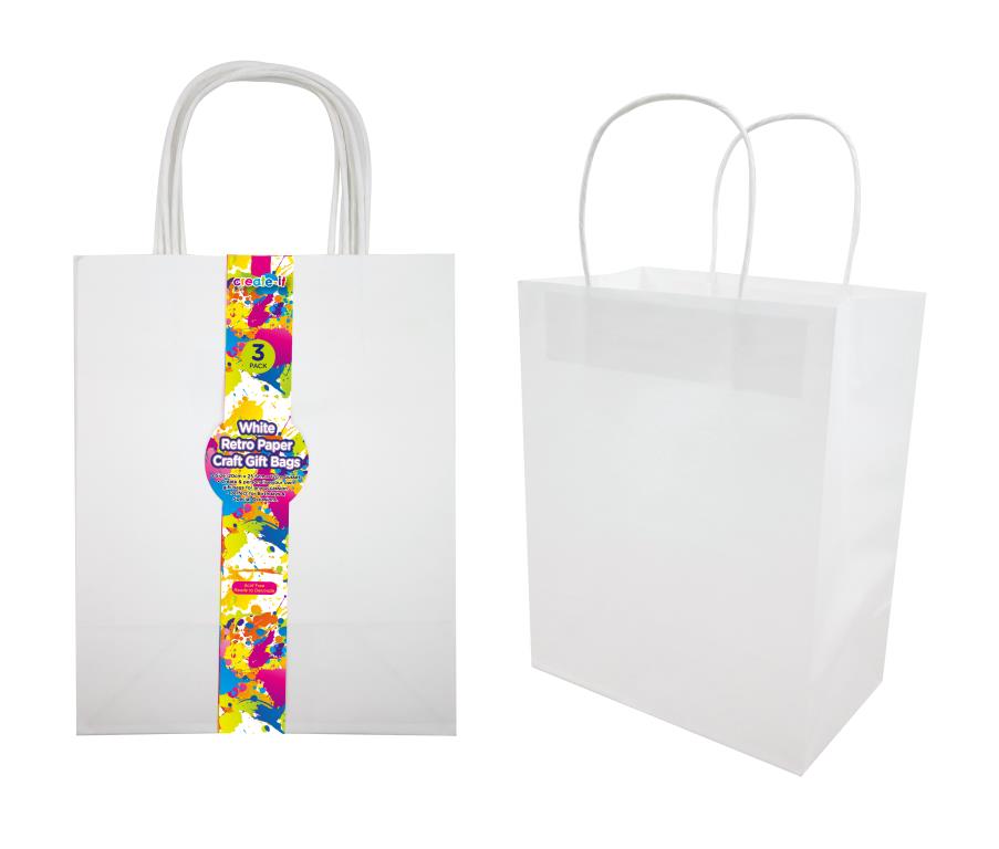 Craft DIY Gift Bags White Series - 20CM x 25.5CM x 12CM - 3PK DUR4707