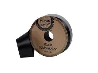 SATIN BLACK RIBBON 25MMX3M. CRAFT 250875