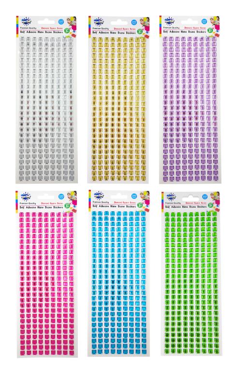 Self Adhesive Rhine Stone Stickers - Diamond Square Series (243 Sticker Pack) DUR4918