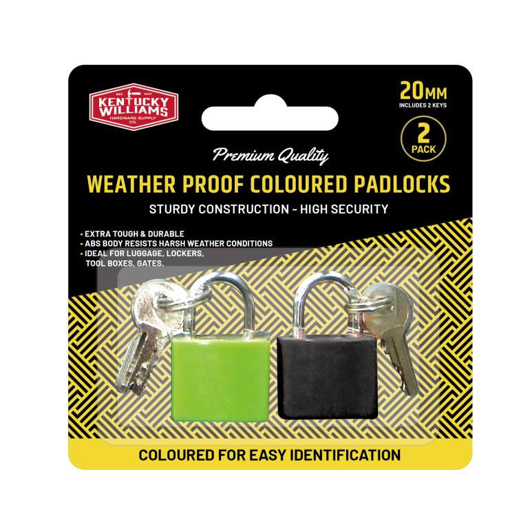 Coloured Weatherproof 20MM Padlock-2PK DUR1344