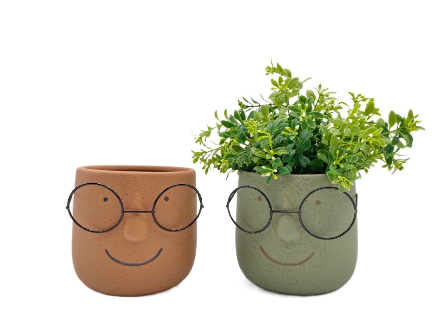 MAN W METAL GLASSES CERAMIC POT PLANTER 14X13CMH 2 ASST. CVA30460