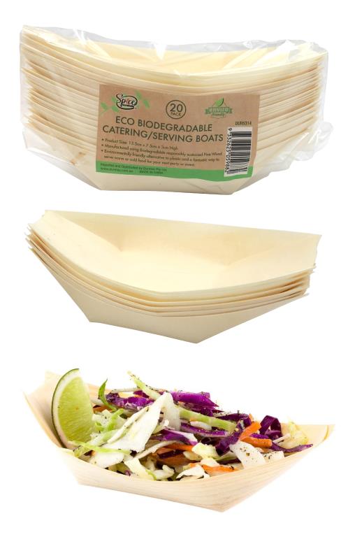 ECO Bamboo Catering/Serving Boats - 13.5CM x 7.5CM-20PK DUR5314