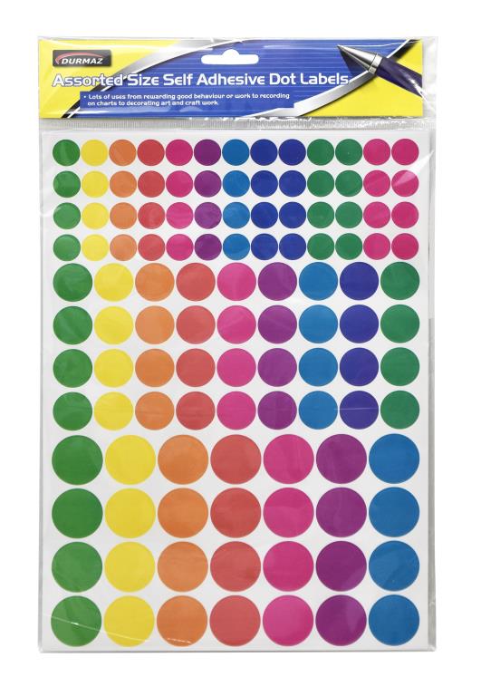 Assorted Size Coloured Self Adhesive Dot Labels DUR1537