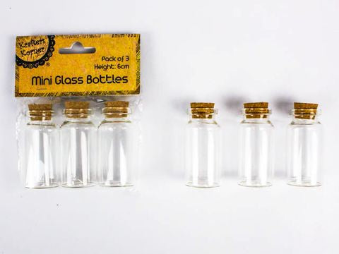 PK/3 6CM MINI GLASS BOTTLES CRAFT 161652