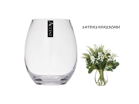 GLASS BARREL VASE SML 14TDX19DX23CMH. GVA30302