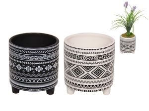 14.5CM AZTEC DESIGN POT IN BLACK & WHITE.POTAZBW