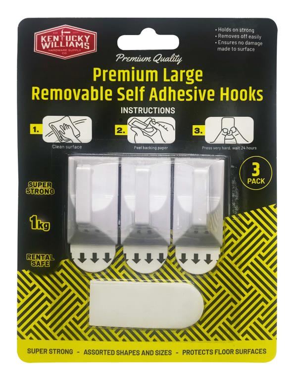 3PK Large Removable Self Adhesive Hooks DUR2286