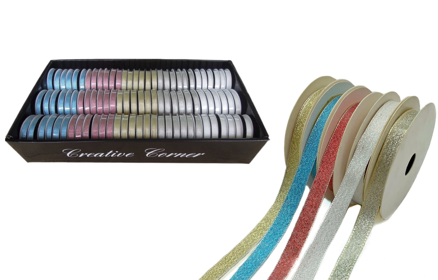 SHIMMER RIBBON 1CMX3M 5 COLOUR ASST. CRA30440