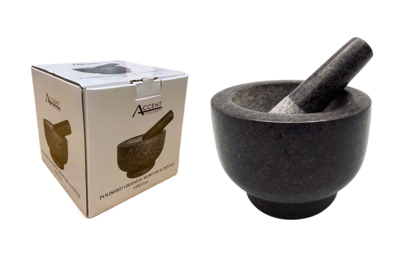 POLISHED GRANITE MORTAR & PESTLE 15x11cm. KIT9696