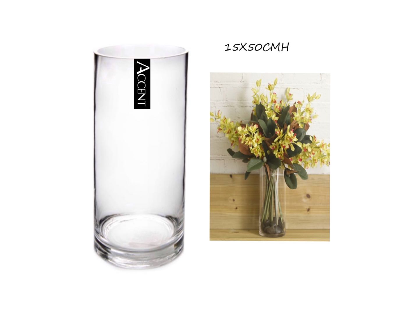 GLASS CYLINDER VASE 15X50CMH. GVA30290