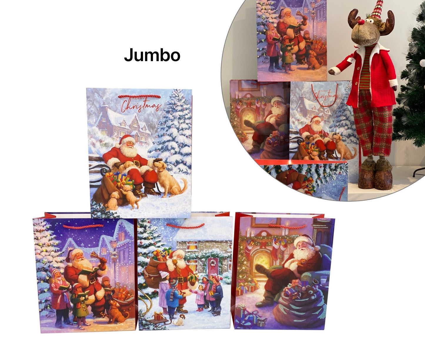 TRADITIONAL SANTA XMAS BAG JUMBO 250gsm 55x72x18cm 4 ASST. XMS31424