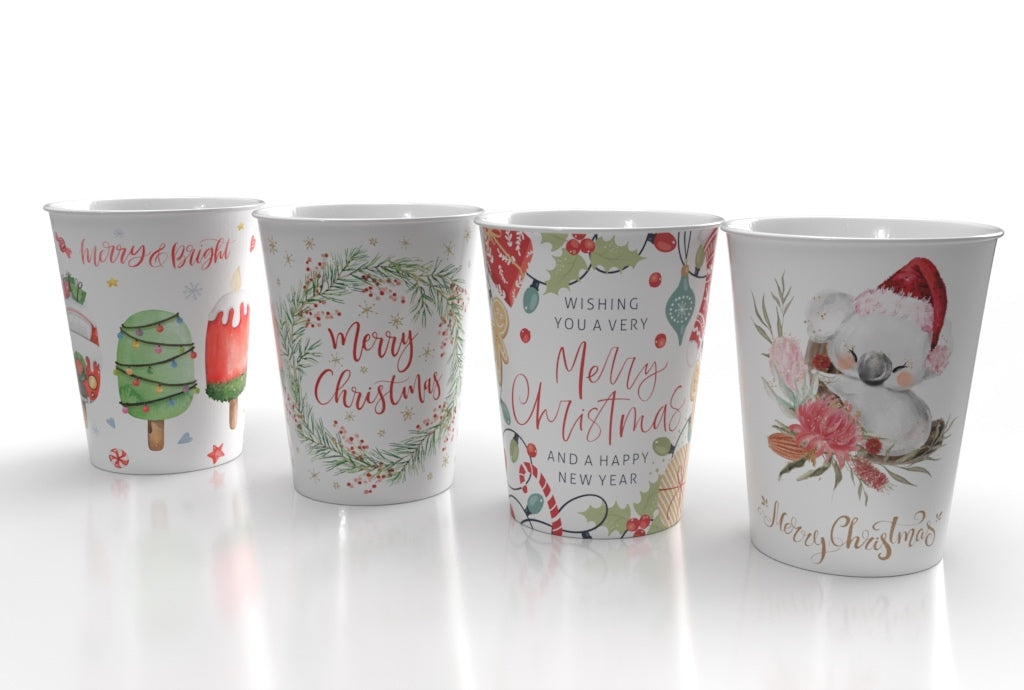 XMAS TIME PAPER CUPS 250ml PK10 250gsm 4 ASST DES. XMS31474