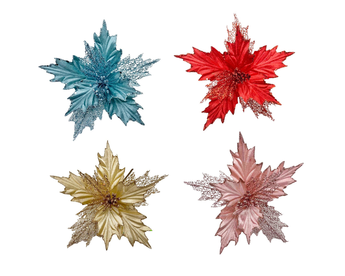 XMAS ARTIFICIAL POINSETTIA FLOWER 27cm 4 ASST. XMS31110