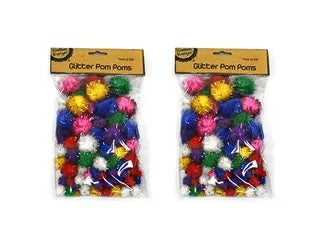 GLITTER POM POMS/100. CRAFT 221387