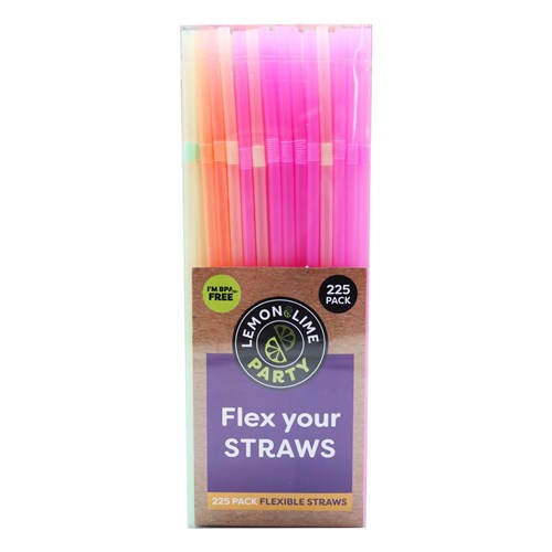 FLEXI STRAWS NEON 225PK 21CM .78242