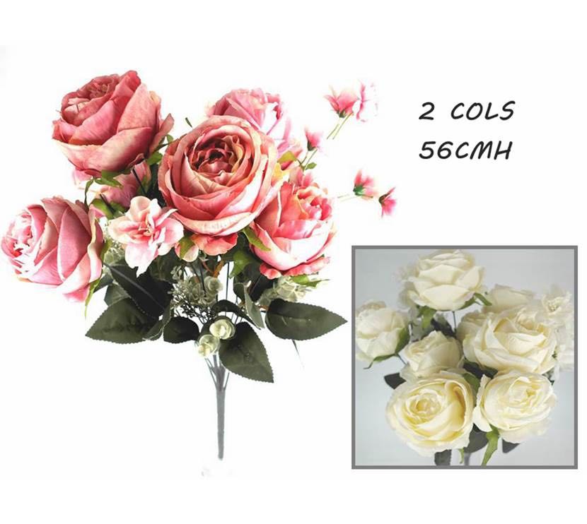 ARTIFICIAL ROSE BOUQUET 7 HEADS AND LEAVES 56CMH 2 ASST COL. AFL18558