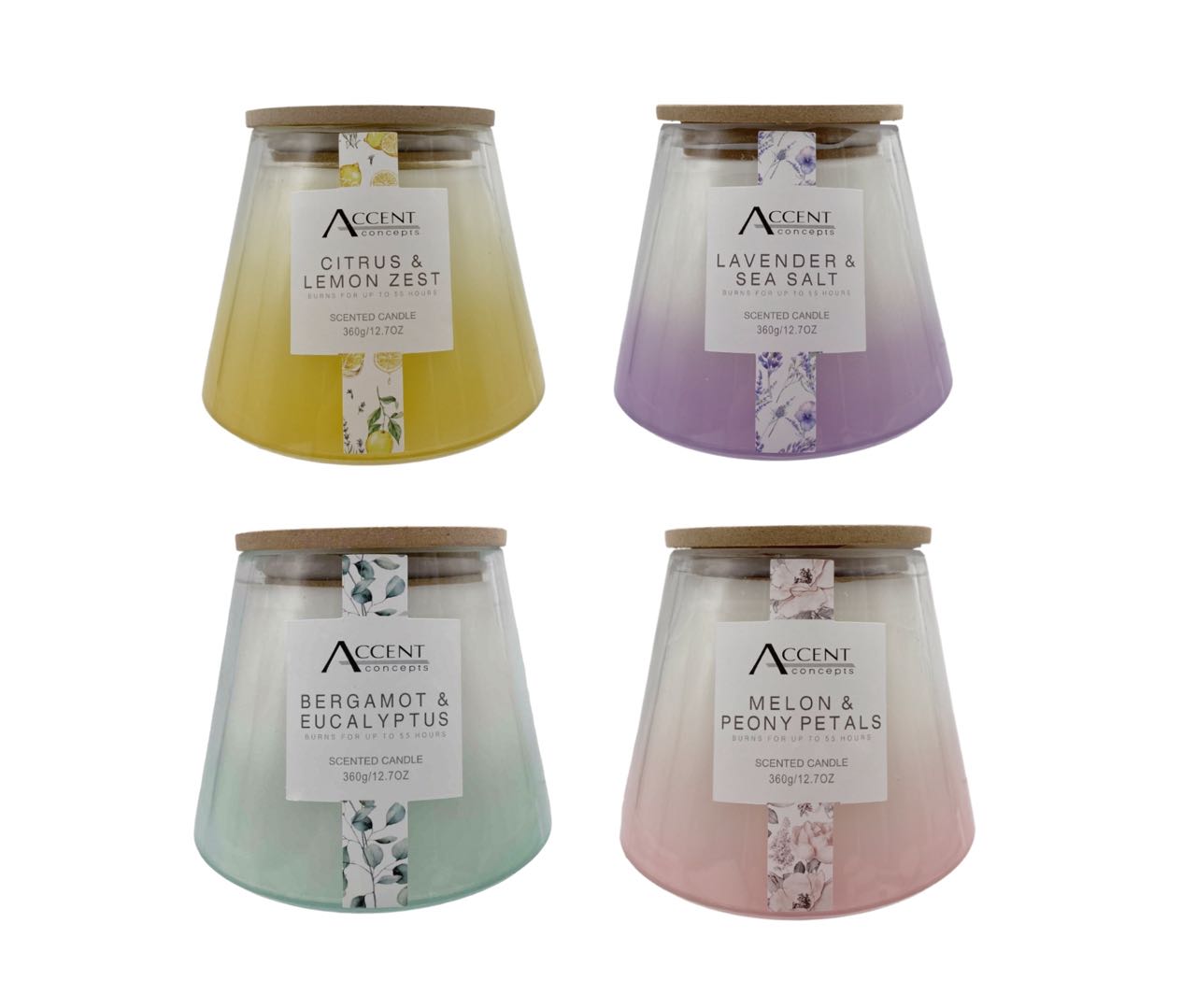BLOSSOM SCENTED GLASS JAR CANDLE 360G 4 ASST . CPU30639