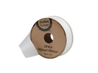 RIBBED WHITE RIBBON 25MMX3M .CRAFT 251568