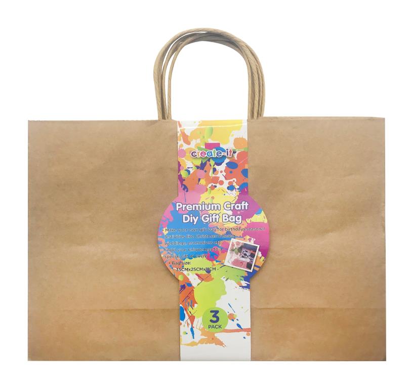 3PK DIY Brown Gift Bags - 35CM x 25CM x 5CM DUR3036