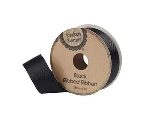 RIBBED BLACK RIBBON 25MMX3M . CRAFT 251629