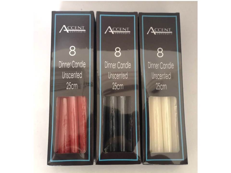 DINNER CANDLE 8PK 25CM COLOURED . CDS24387