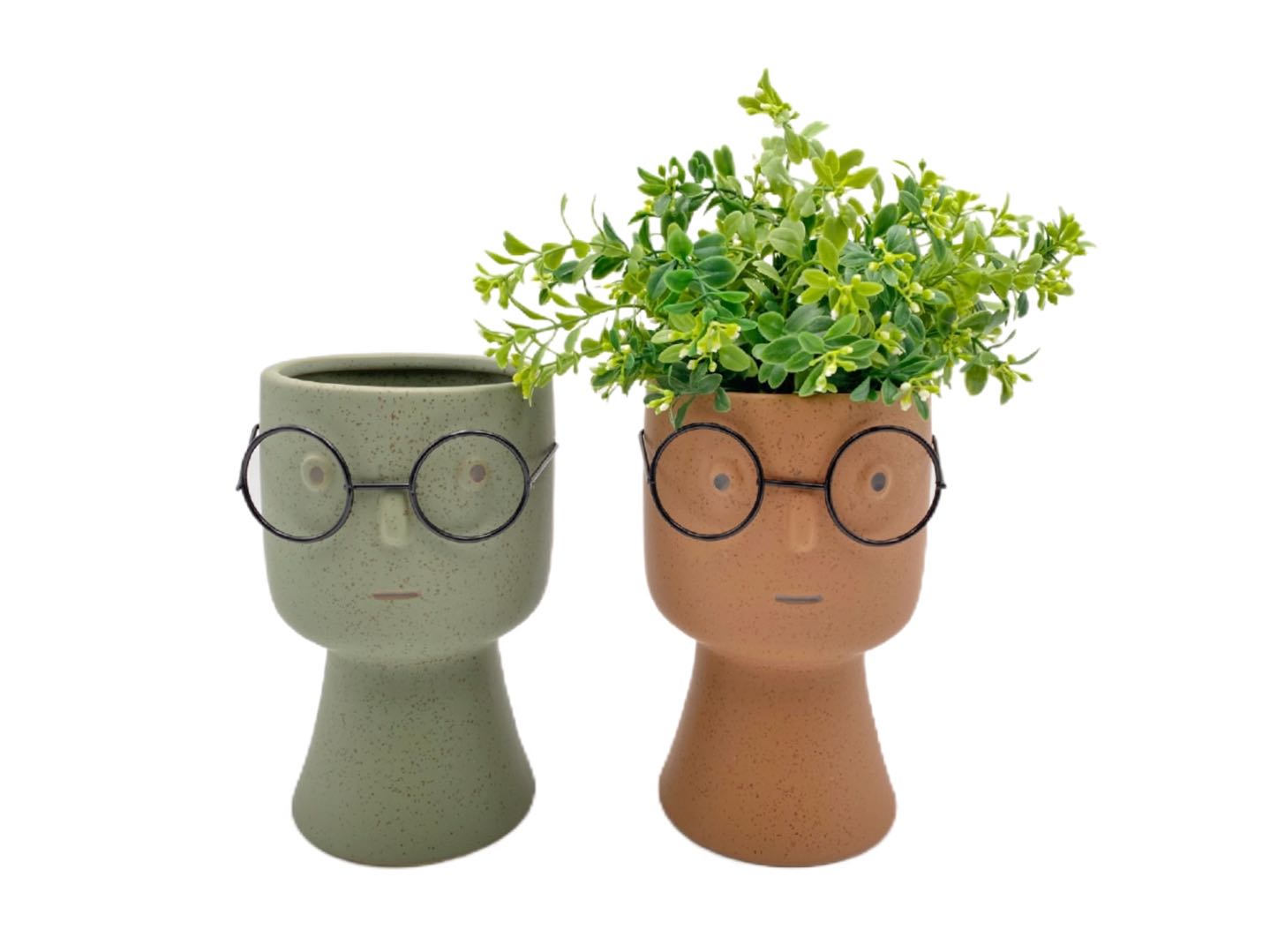 MAN W METAL GLASSES CERAMIC POT PLANTER 13X21CMH 2 ASST. CVA30459