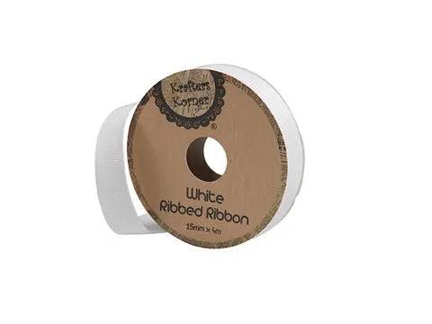 RIBBED WHITE RIBBON 15MMX4M. CRAFT 251445
