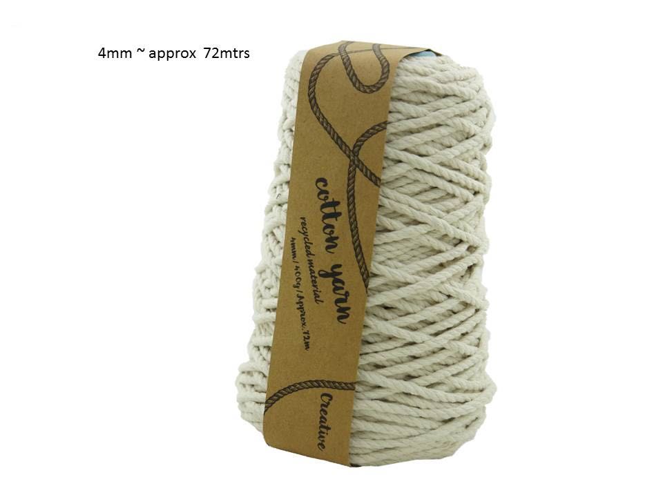 MACRAME COTTON YARN 72mtrs 4mm 400g NATURAL. CRA27886