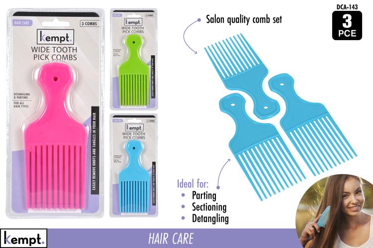 3pce Wide Tooth Combs-3Col Asst. DCA-143