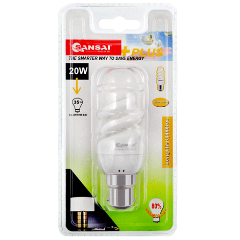 20W Warm White Spiral Energy Saving Globe GL-SP/20W-B22
