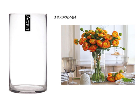 GLASS CYLINDER VASE 18X50CMH. GVA30293