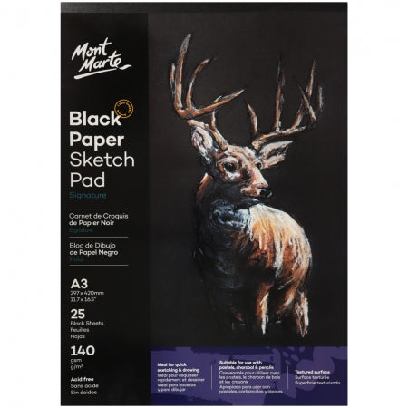 MM Black Paper Sketch Pad 25 sheet 140gsm A3 .MSB0059