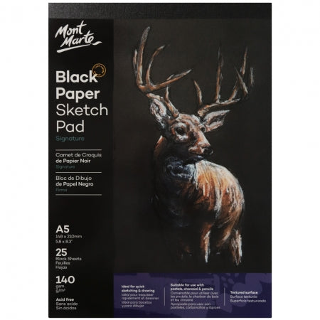 MM Black Paper Sketch Pad 25 sheet 140gsm A5