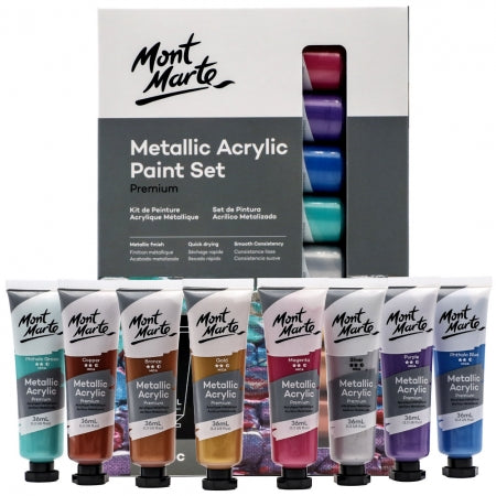 MM Metallic Acrylic Paint Set 8pc x 36ml PMMT8361