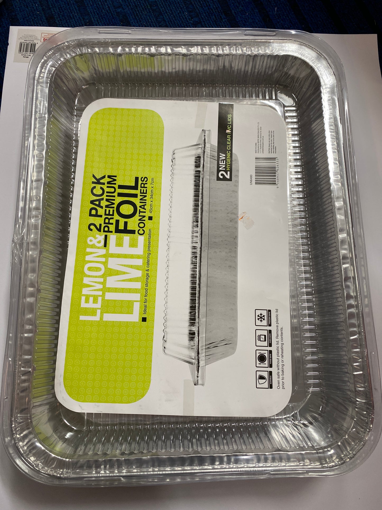 FOIL TRAY 2PK WITH PLATIC LID 45X34X7CM UN6480
