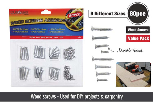 80pce Wood Screws-8 Assorted Sizes  10675