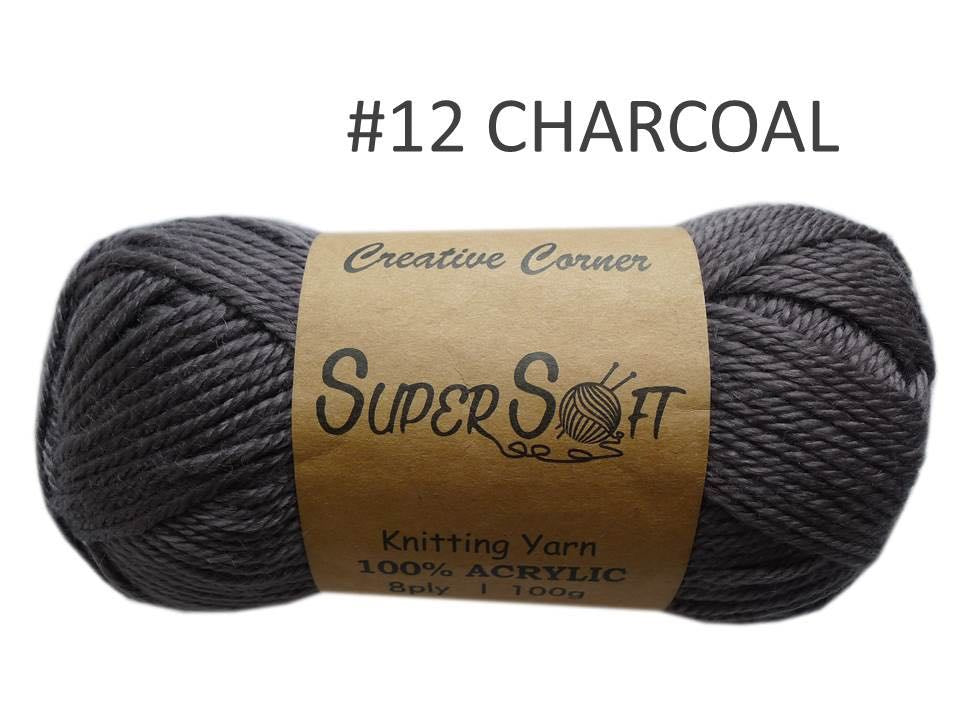 #12 CHARCOAL SUPER SOFT KNITTING YARN 100% ACRYLIC. CRA20856